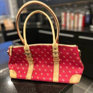 DOONEY & BOURKE BURNING RED W/ IVORY INITIALS DOME SATCHEL